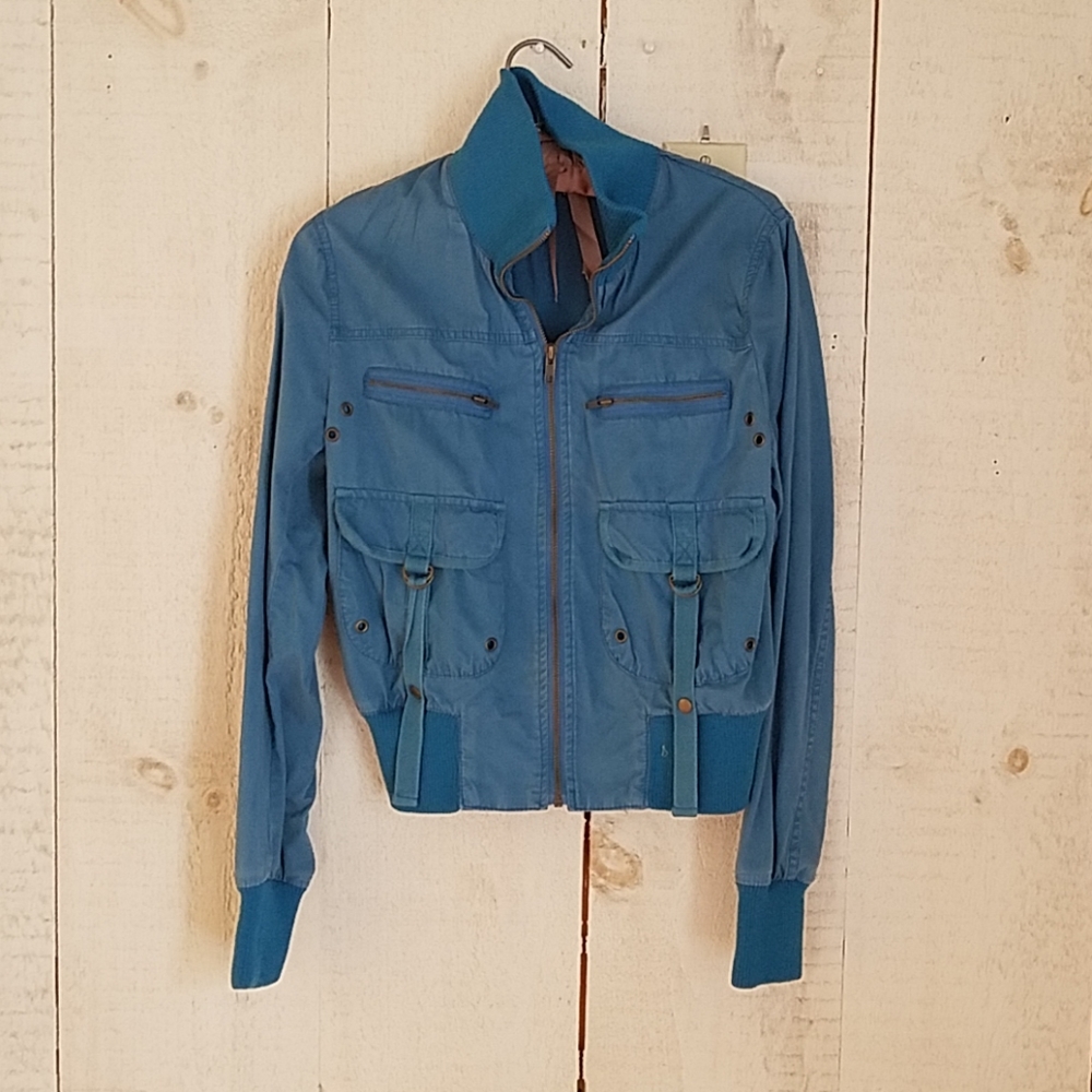 Blue Bomber Jacket with Four Front Pockets